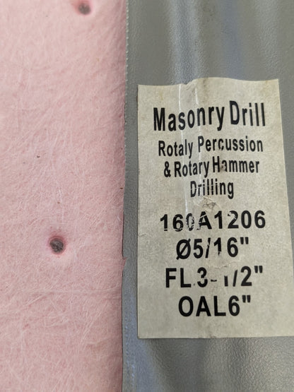 5/16 X 6, MASONRY DRILL ROTARY PERCUSSION & HAMMER DRILLING 160A1206