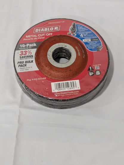 DIABLO Depressed-Center Wheel 4-1/2" Dia 1/16" Thic 7/8" Hole 10PK DBD045063710F