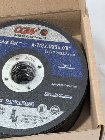 (25) CGW Cutoff Wheel: Type 1, 4-1/2" Dia, 0.0350" Thick, 7/8" Hole 45010