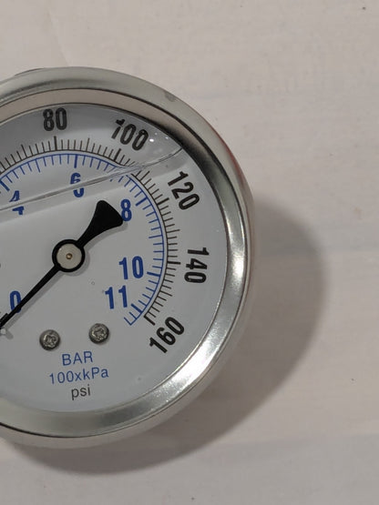 Pressure Gauge: 2-1/2" Dial Dia, 0 Min psi, 160 Max psi, 1/4", NPT 202L-254F