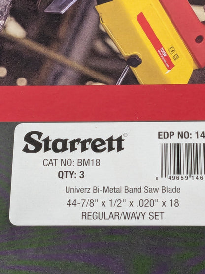 3PK Starrett Portable Bandsaw Blade: 3' 8-7/8" L, 1/2" W, 0.02" T, 18 TPI 14602