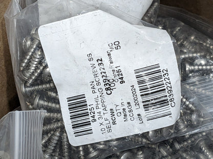 Sheet Metal Screw: #10, Pan Head, Phillips Drive, 3/4" LUH Qty 2000 B839222