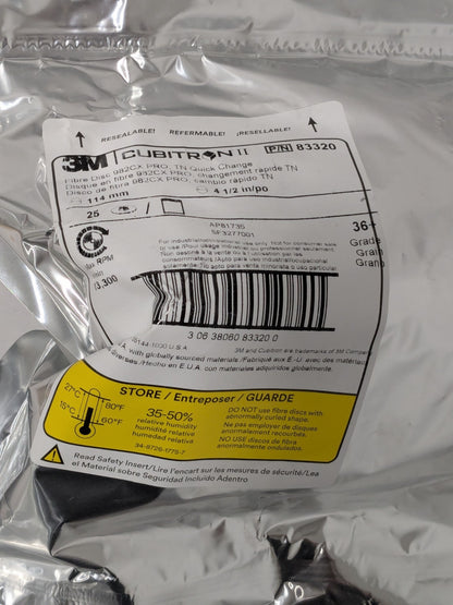 3M Fiber Disc: 4-1/2″ Disc Dia, 5/8-11 Hole, 36G Pack of 25 7100242974