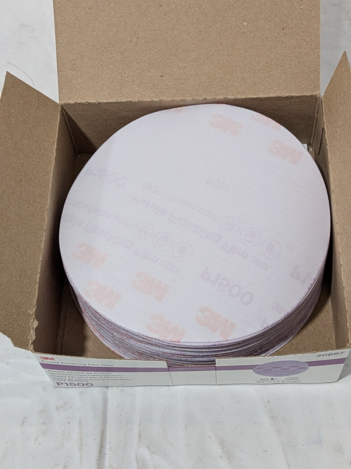 3M Hook &amp; Loop Disc: 6" Dia, 1500 Grit, Coated, AO Box of 50 7100122795