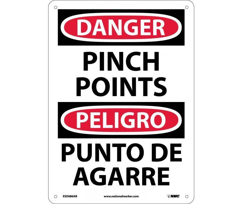 National Marker Danger Pinch Points Signs Qty 5  Bilingual ESD686AB