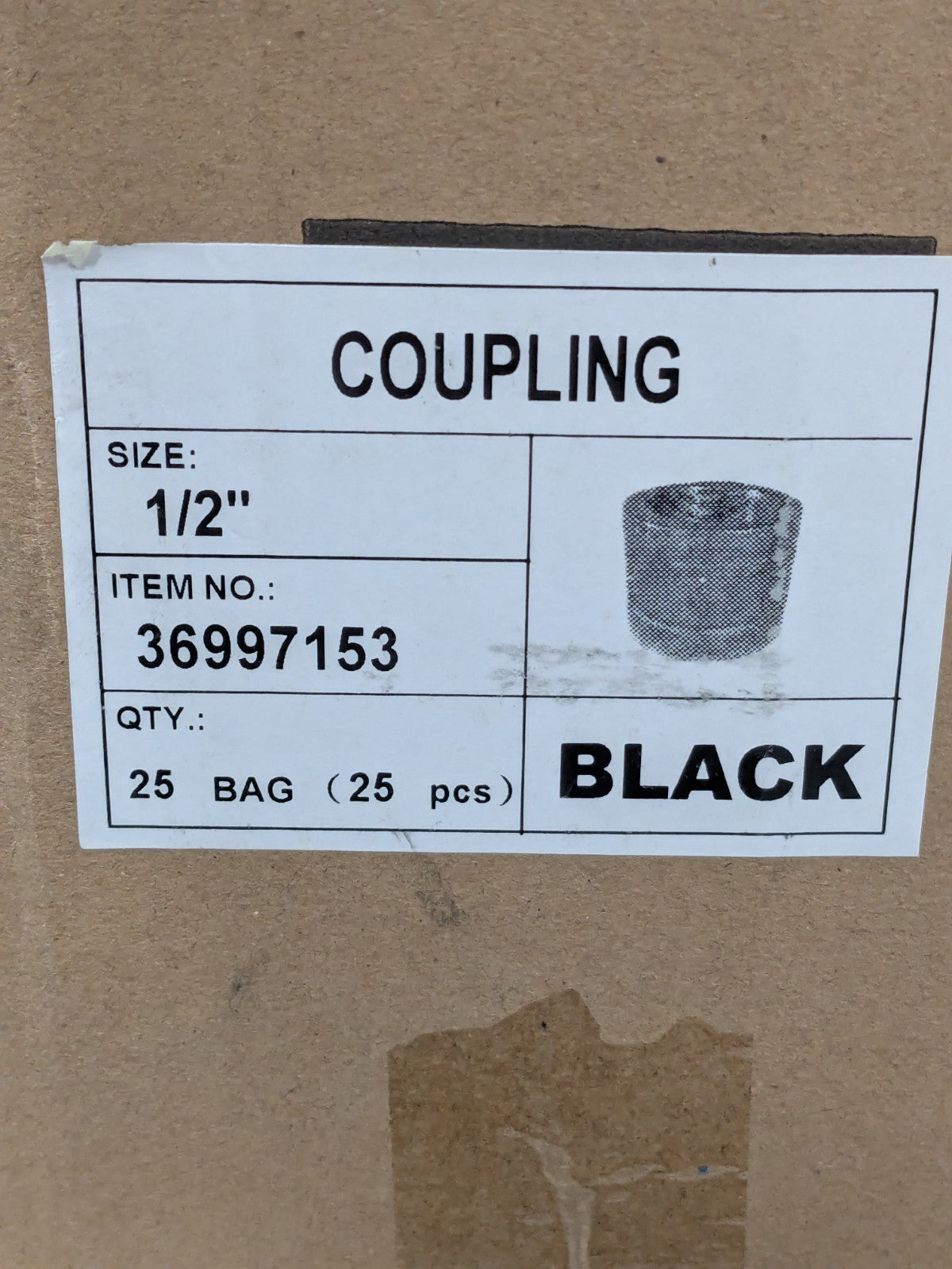 Black Coupling: 1/2", Threaded Box of 25 36997153