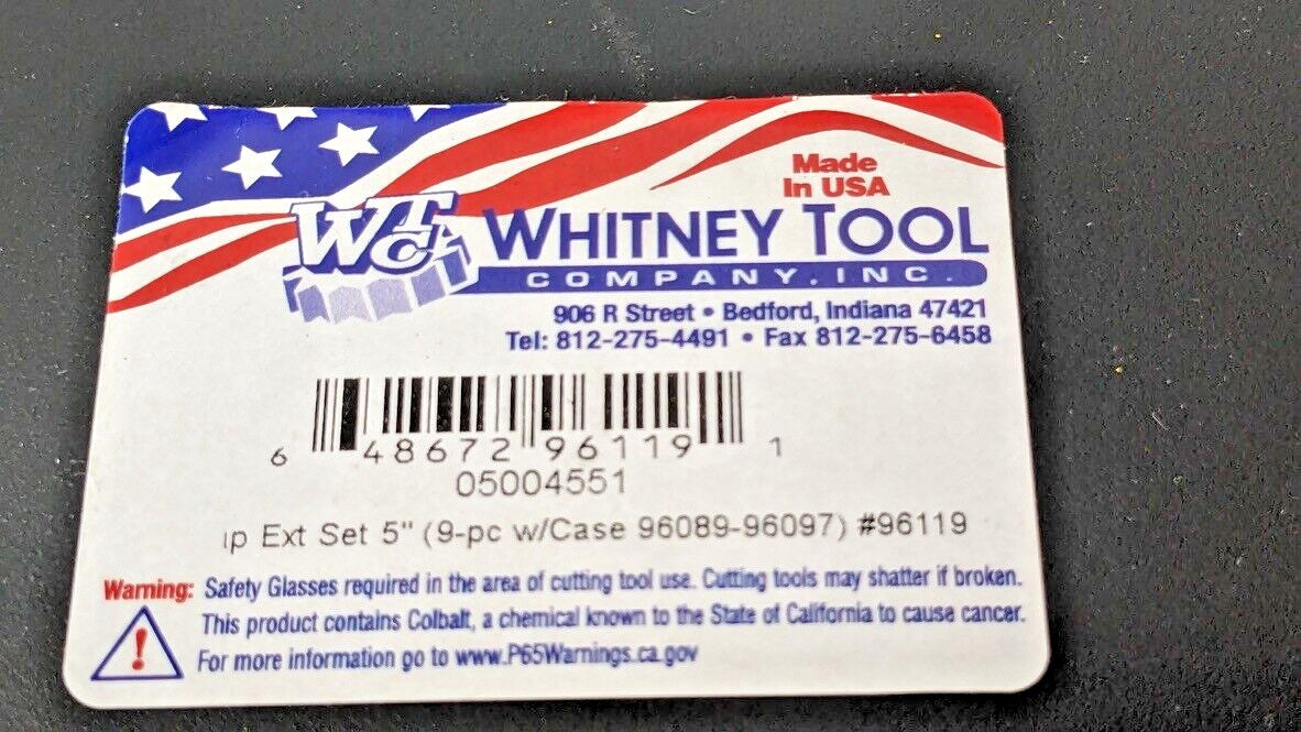Whitney Tool 9 Piece 5" Tap Extension Set #0 to 1/2" 96119