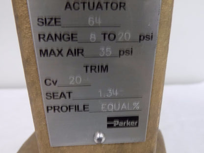 Parker Modulating Control Valve 1-1/4" Port 8-20 Psi Reduction Range #M315-52