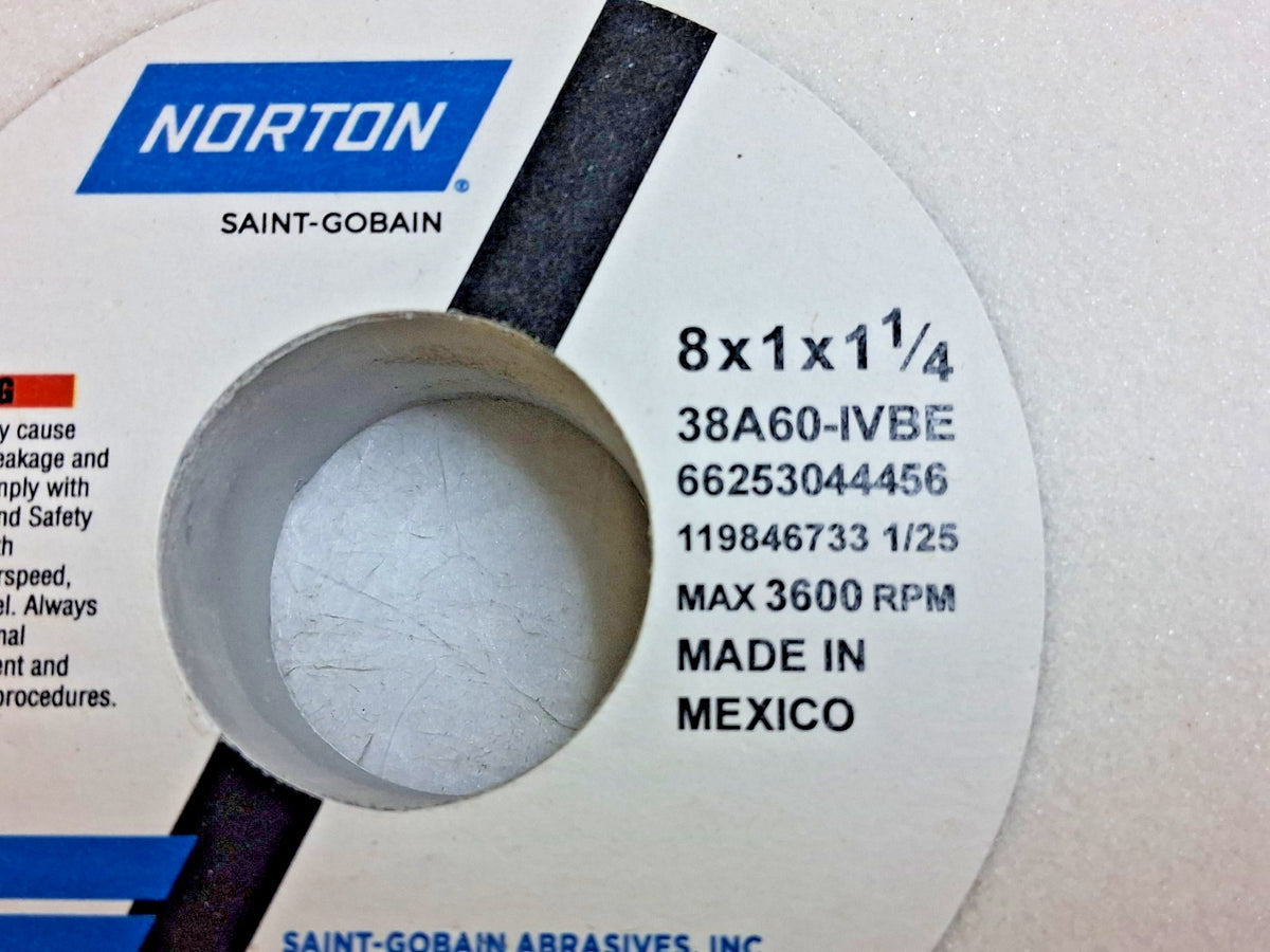 Norton Surface Grinding Wheel 8" Dia 1" Thick 1-14" Arbor 60 Grit 66253044456