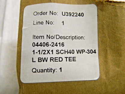 Merit Brass 1-1/2 x 1" 304L Stainless Steel Pipe Tee  04406-2416