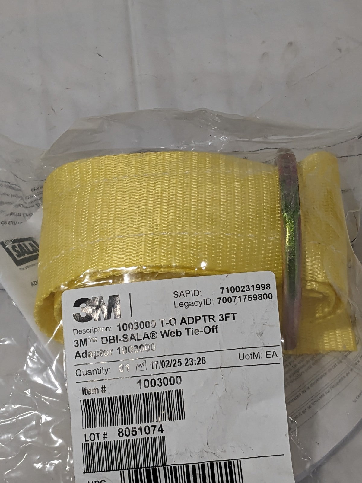 3M DBI-SALA Web Tie-Off Adaptor, Yellow, 3 ft. (0.9m) 7100231998