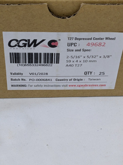 CGW Depressed-Center Wheel: Type 27, 2-5/16" Dia, 5/32" Thick Qty 25 49682