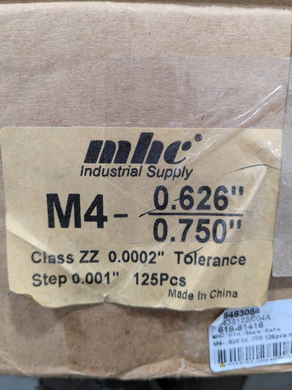 MHC Class ZZ Plug Gage Set: 0.626 to 0.75" Range, 125 Pc 616-81416