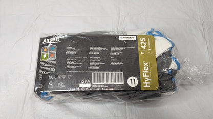 12 PAIRS Ansell HyFlex Abrasion-Resistant Gloves Gray/White Size 11 11-425-11