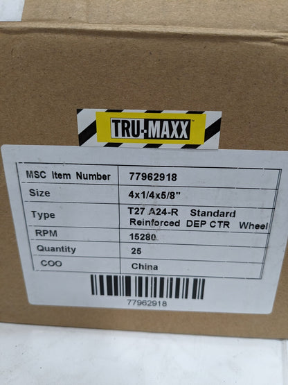 TRU-MAXX Depressed-Center Wheel: Type 27, 4" Dia, 1/4" Thick, 5/8&quot