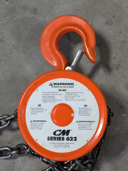 CM Series 622 Double Reeved Hand Chain Hoist 5 Ton Capacity 20 Ft Lift 2234A