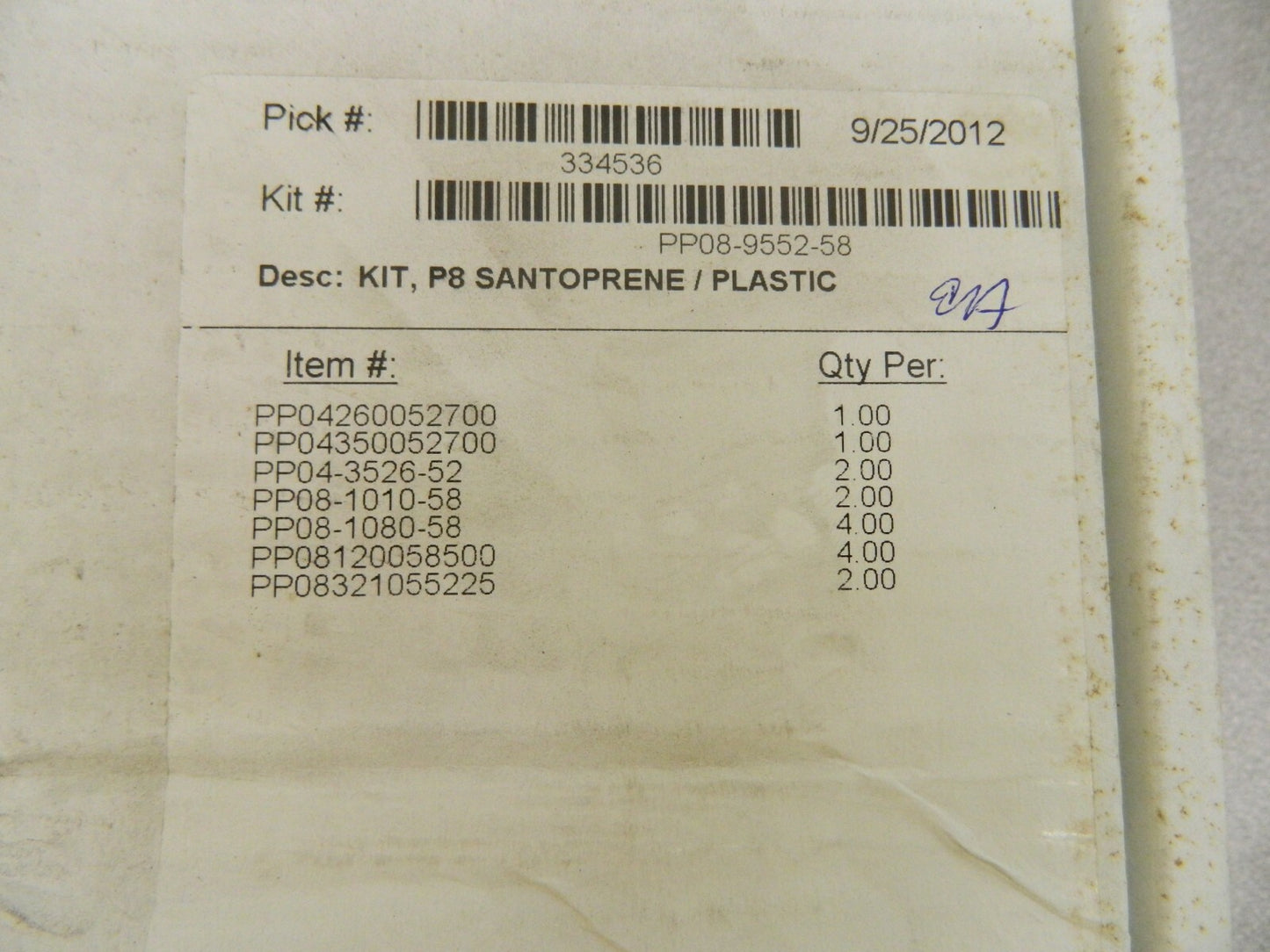 Pumper Parts Kit P8 Santoprene/Plastic PP08-9552-58