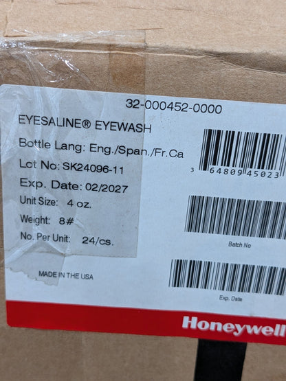 Honeywell Eyesaline Eyewash 24 Pack 4 oz Bottles Exp 02/2027 32-000452-0000
