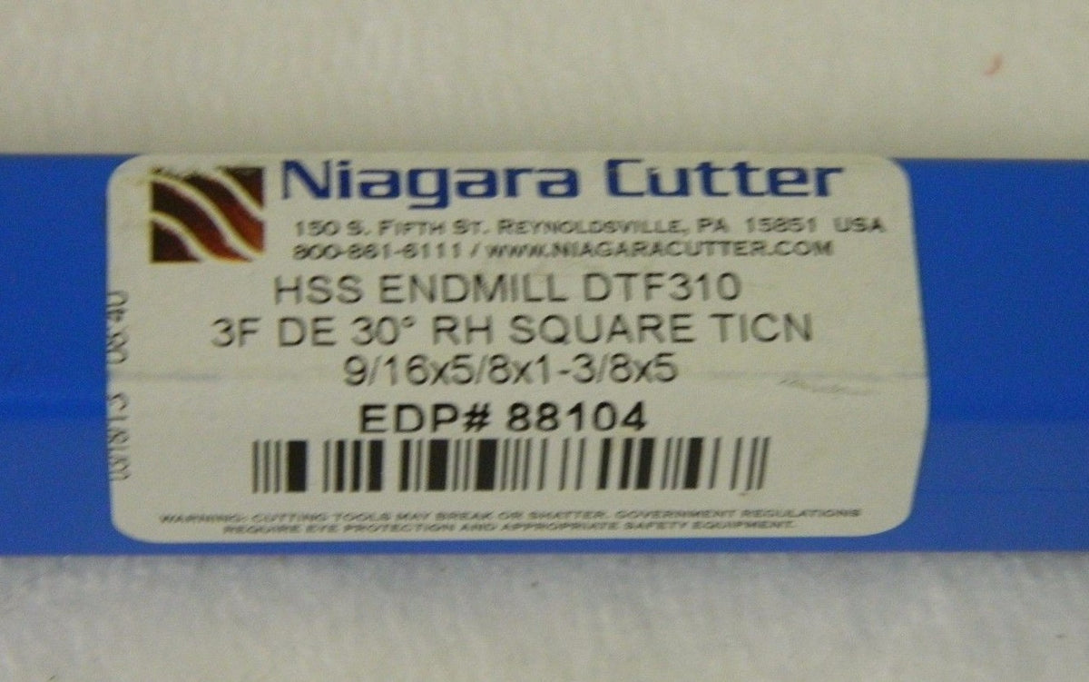 Niagara Cutter Double End Mill 9/16"x 1-3/8" x 5" HSS TiCN 3FL N8