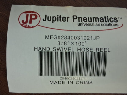 Jupiter Pneumatics Hose Reel W/ Hose 100ft Long 3/8"ID 2840031021JP