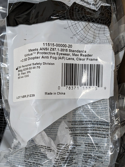 3M Magnifying Safety Glasses 2.50, Anti-Fog&Scratch-Resistant Box 20 7000127513