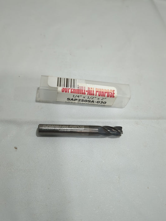 SUPERMILL Corner Radius End Mill: 1/4" Dia SOLID carbide SAP250SA-030