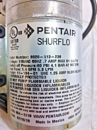 Pentair Diaphragm Spray Pump 1/10 HP 3/8 Inlet Size 3/8 Outlet Size 8020-513-236