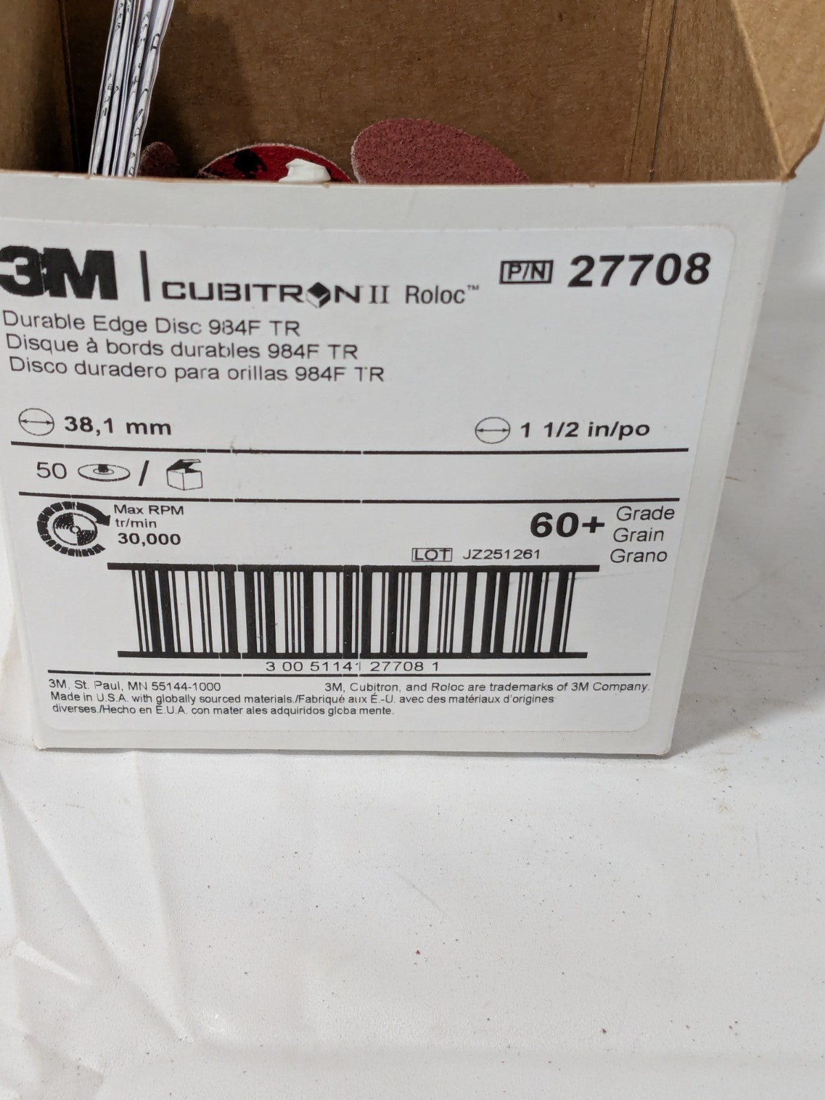 3M Quick-Change Disc: Roloc TR, 1-1/2" Dia, 60G Qty 50 7000045171