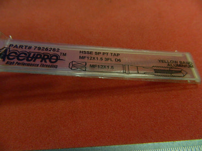 Accupro 7925282 M12x1.50 Metric Fine 3-Flute Vanadium HSS Spiral Point Tap
