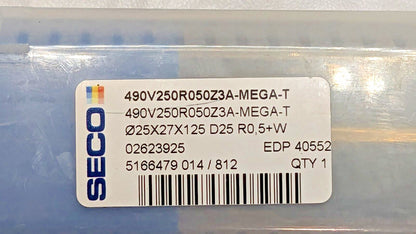 Seco Carbide Roughing End Mill 25 mm Dia 3FL 490V250R050Z3A-MEGA-T 02623925