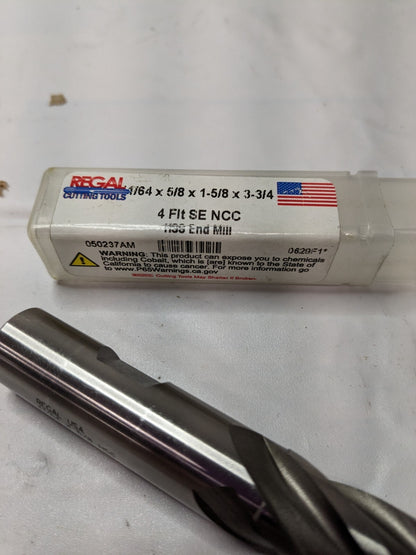 Regal Square End Mill: 41/64" Dia, 1-5/8" LOC, 4 FL 050237AM