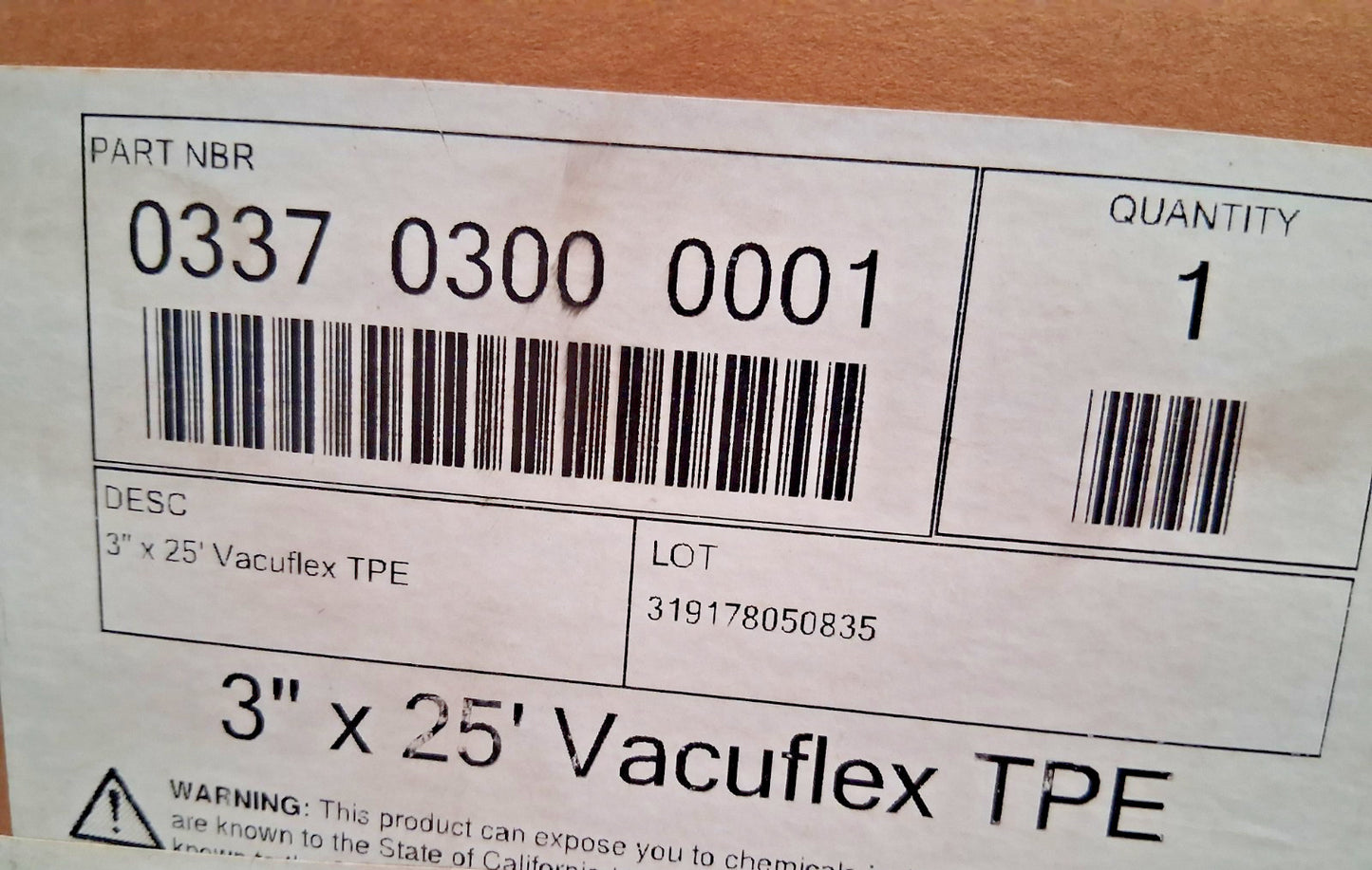 Hi-Tech Duravent Thermoplastic Vacuum Duct Hose 3" ID 7.00 psi 033703000001