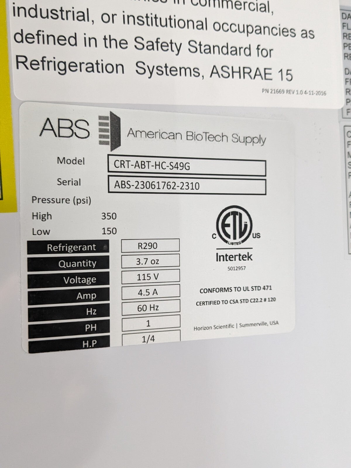 American Biotech Controlled Room Temperature Refrigerator 49 Cu. Ft. Capacity