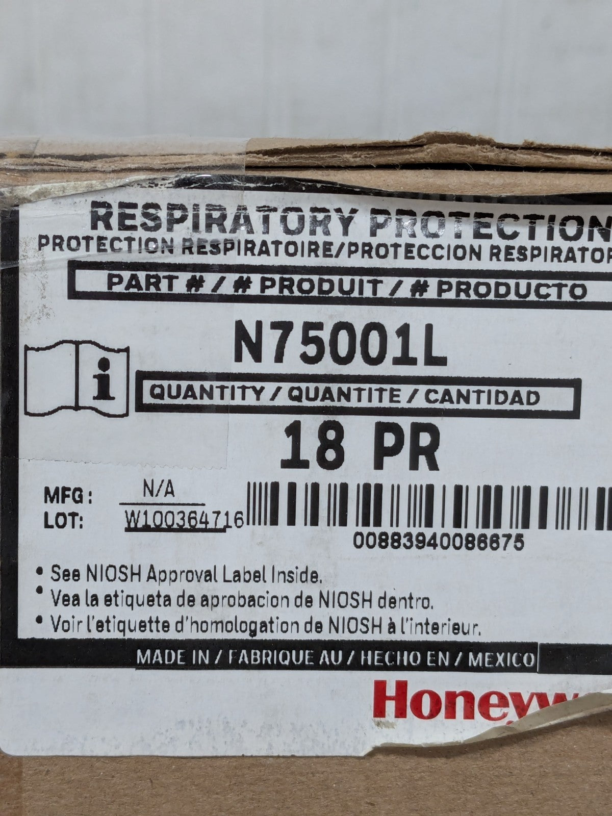 North Organic Vapor Series 7700, Protects Against Organic Vapor 18 PAIRS N75001L