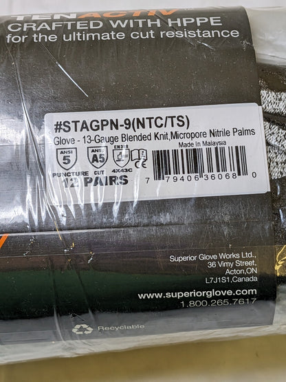Superior Glove 13-Gauge Blended Knit, Sz 9 Qty 12 Pairs STAGPN-9