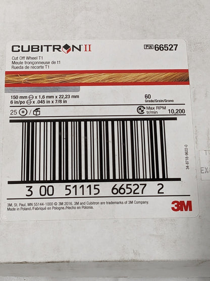 3M Cutoff Wheel Type 1 (01/41) 6″ Dia 0.0450″ Thick 7/8″ Hole Qty 25 7100098146