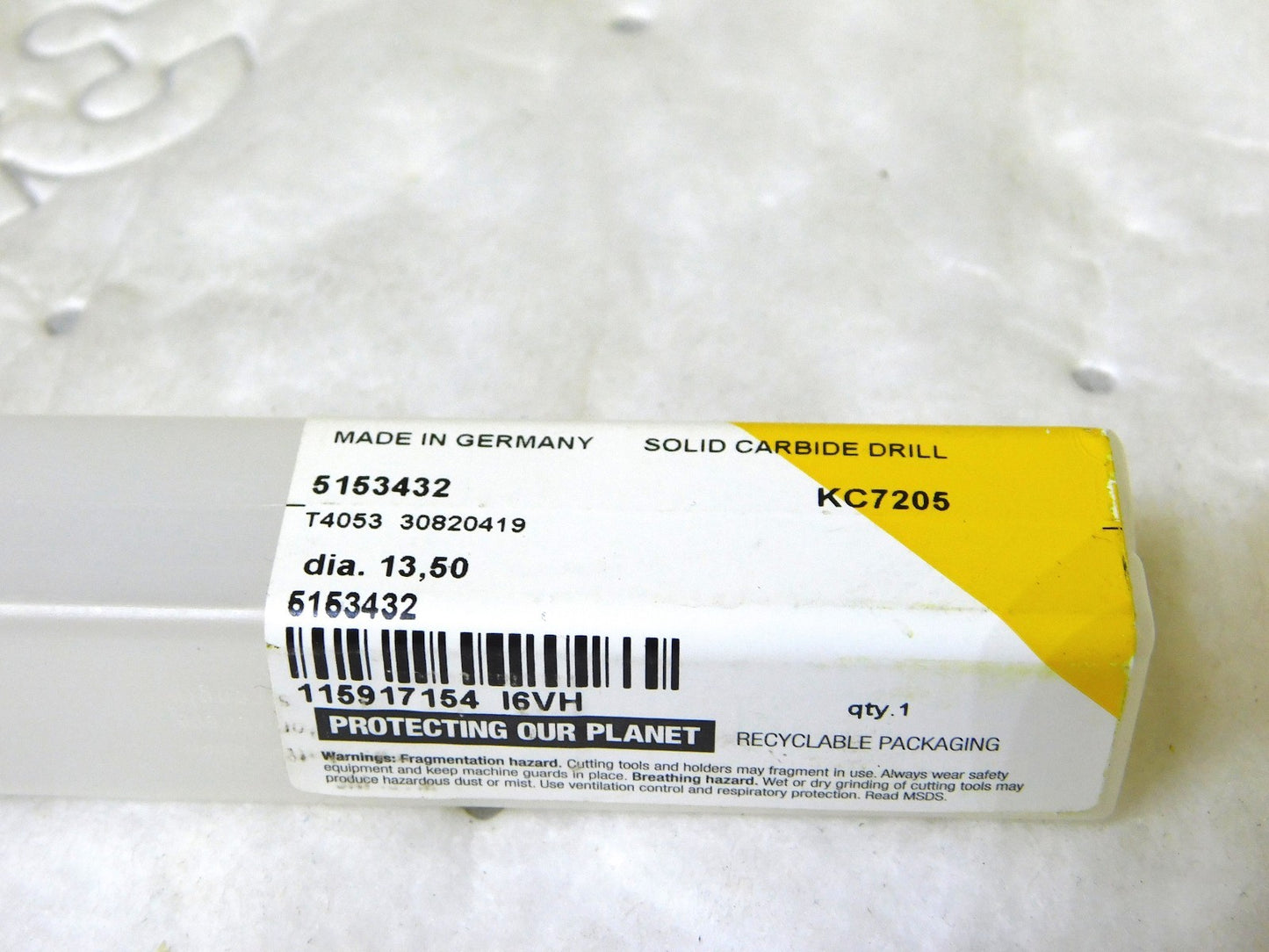 Kennametal Solid Carbide Straight Flute Drill Bit 13.50mm Dia 5.5 OAL 5153432