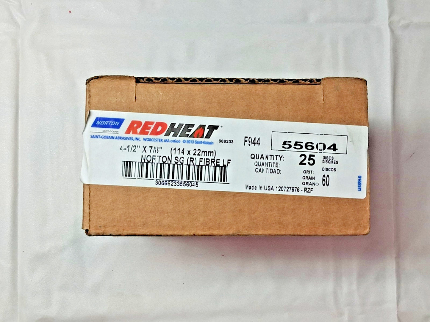 Norton Ceramic Alumina Fiber Discs 4-1/2 DIA 7/8 Arbor 60Grit QTY 25 66623355604