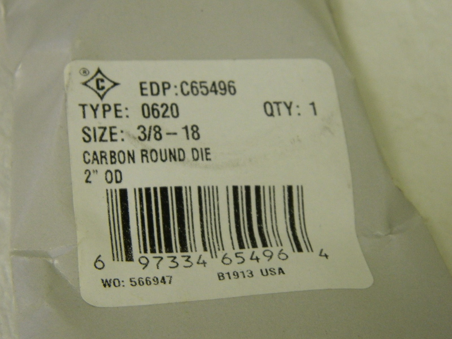 Cle-Line 3/8-18 NPT x 2" OD Round Non-Adjustable Pipe Die  C65496