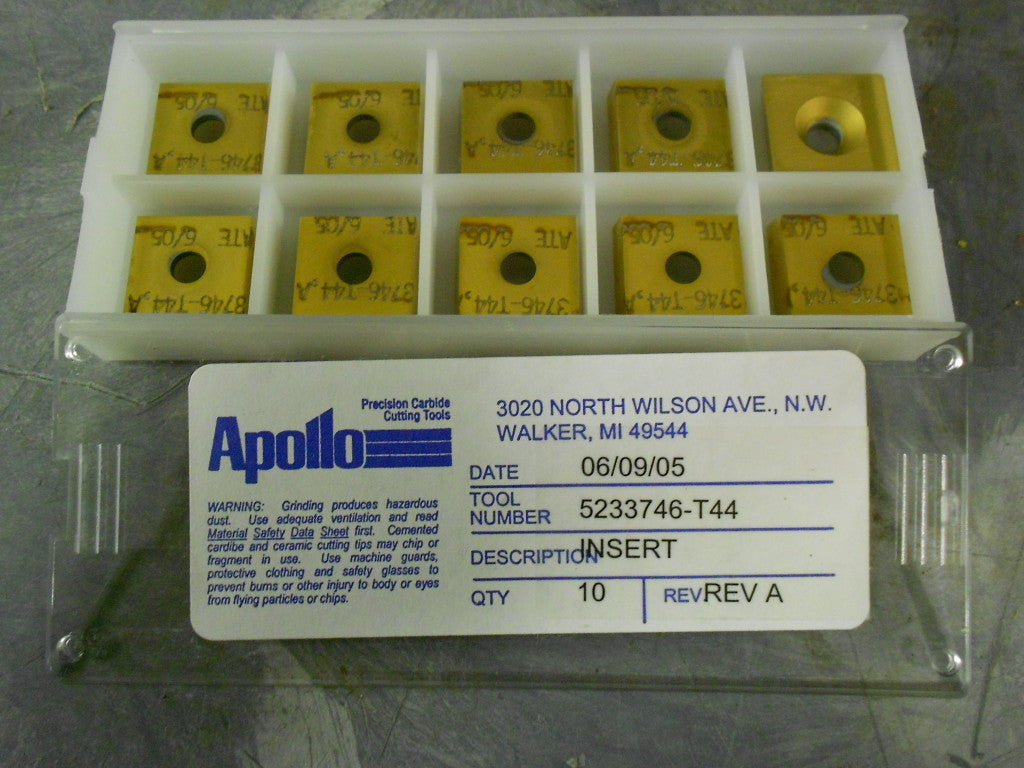 Apollo Tool #5233746-T44 Carbide Inserts QTY. 10 USA