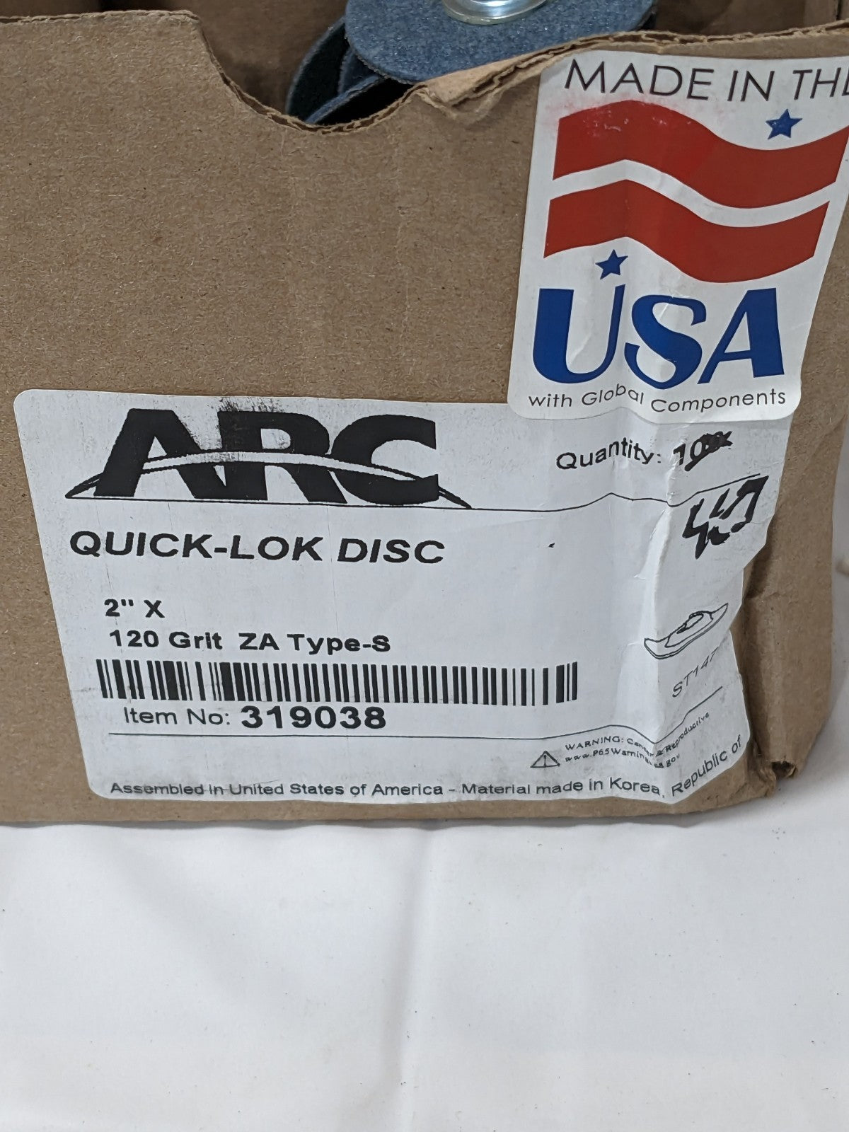 Arc Quick-Change Disc: S-Lock, 2" Dia, 120 Grit, Zirconia Alumina Qty 30 319038