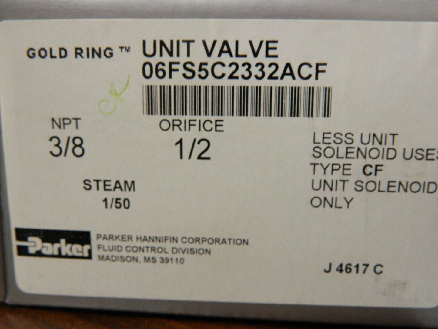 Parker 3/8" Port Brass Two-Way Piloted Diaphragm Solenoid Valve 06FS5C2332A