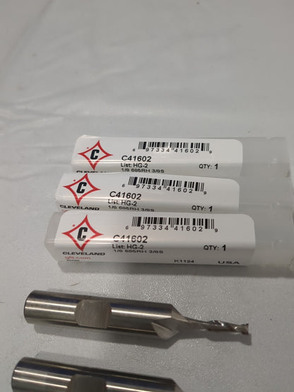 CLEVELAND 3pc Square End Mills: 1/8" Dia 2 Fl HSS C41602