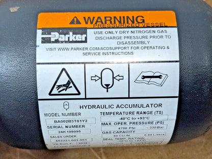 Parker Bladder Accumulator Gas Cap 58 CU.IN/ 0.94 Liters BA002B3T01Y2