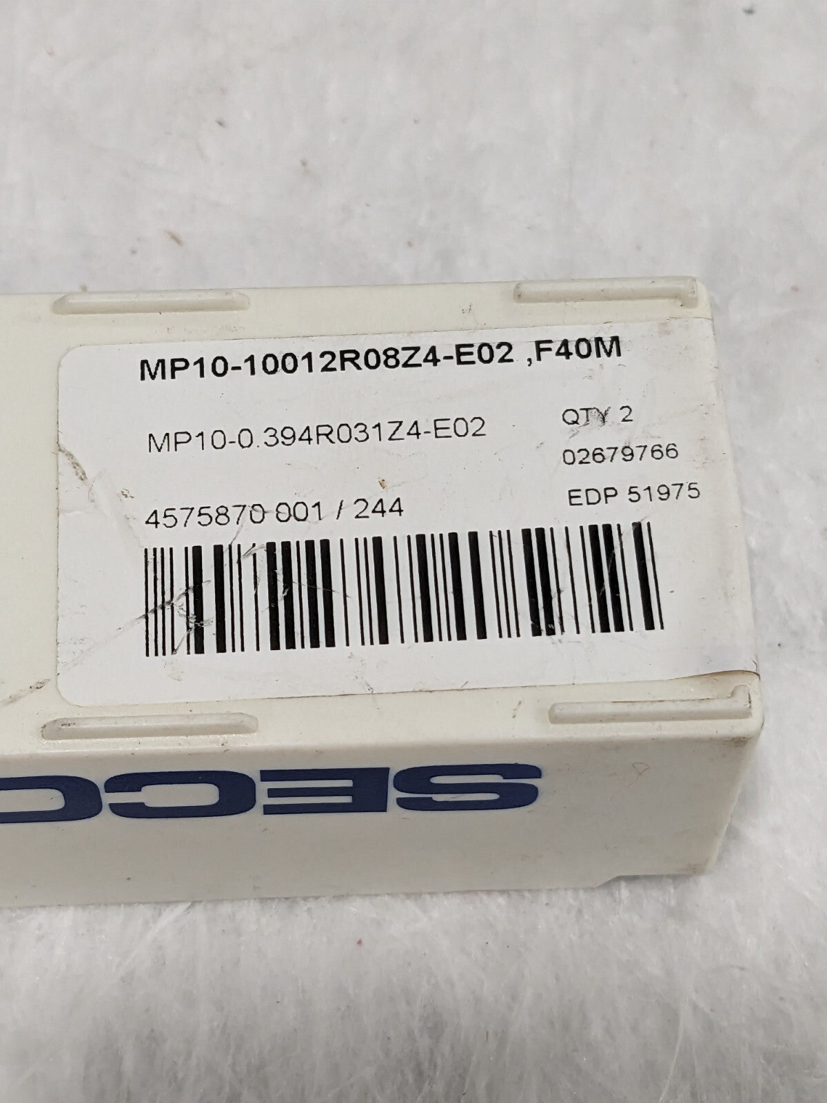 SECO Square-Shoulder Milling Tip Insert: MP10-10012R08Z4-E02 F40M Qty 2 02679766
