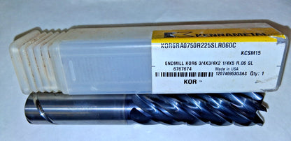 Kennametal Corner Radius End Mill 3/4" Dia, 2-1/4" LOC 6767674