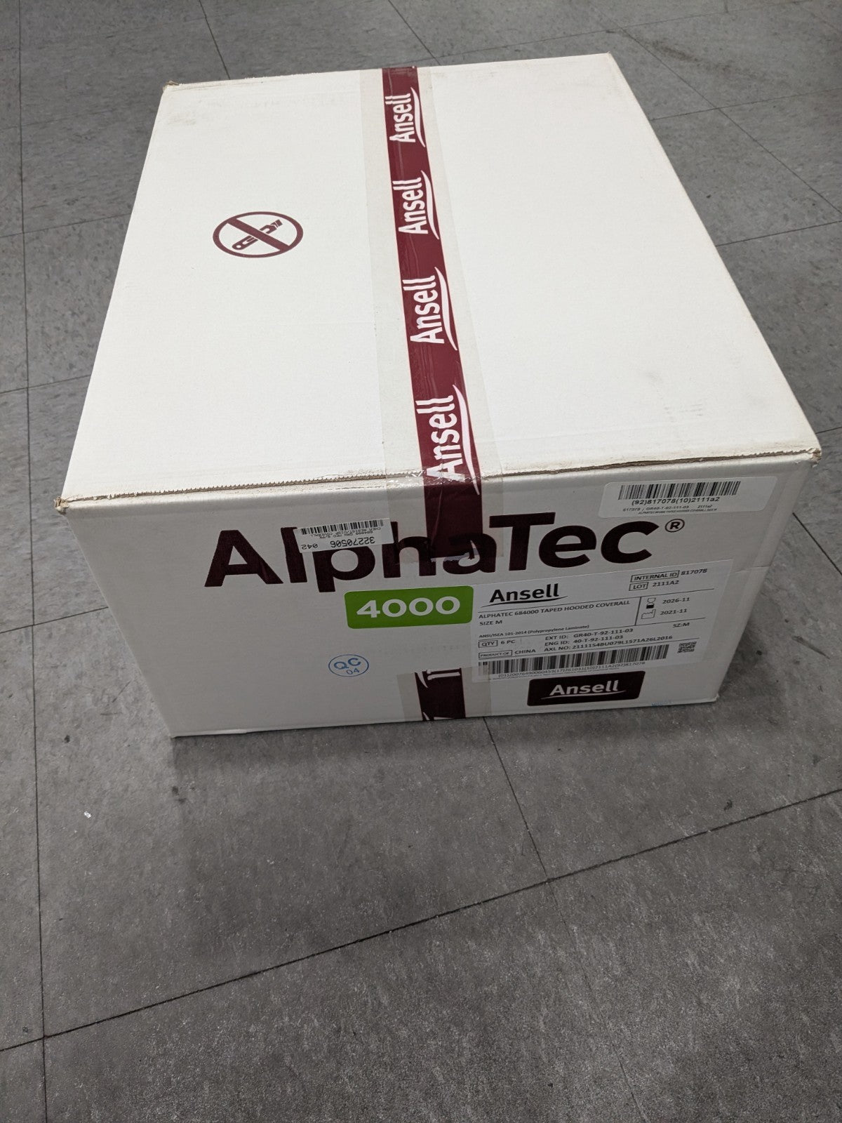 Ansell Chemical Resistant Coverall, Size M, Box of 6 GR40-T-92-111-03