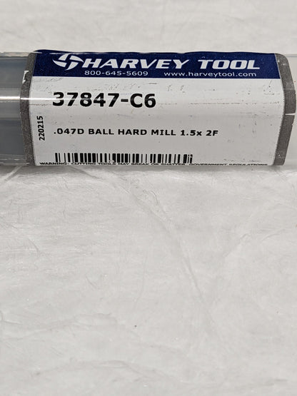 HARVEY TOOL Ball End Mill: 3/64" Dia, 0.0380" LOC, 2 Flute 37847-C6