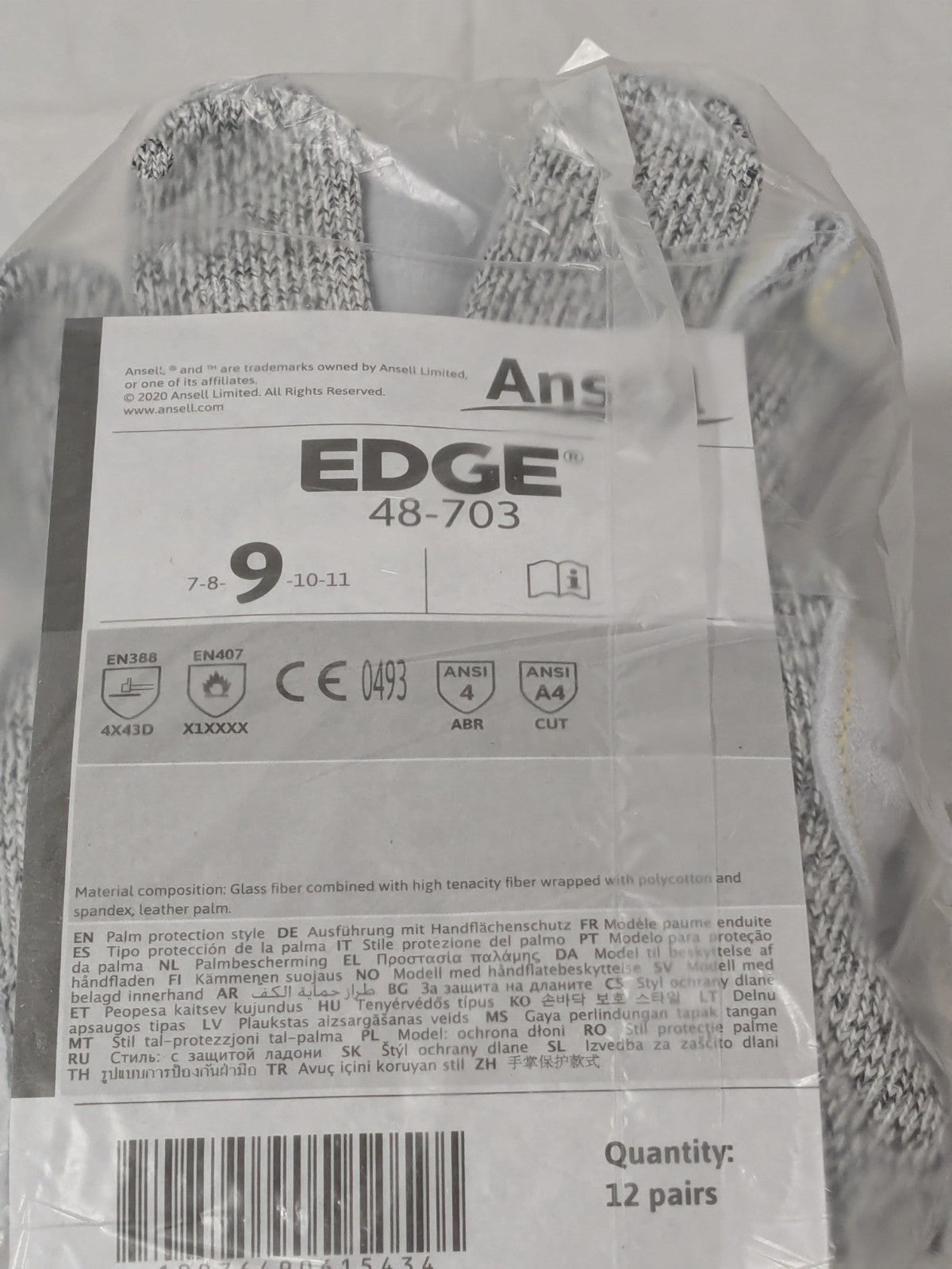 Ansell Cut, Puncture &amp; Abrasion-Resistant Glove Sz Large 12 Pairs 48703090