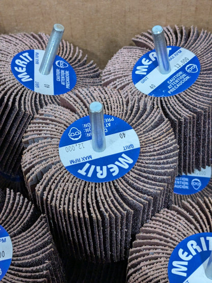 Merit Mounted Flap Wheel: 3" Dia, 2" Face Width, 40G, AO Box of 10 088